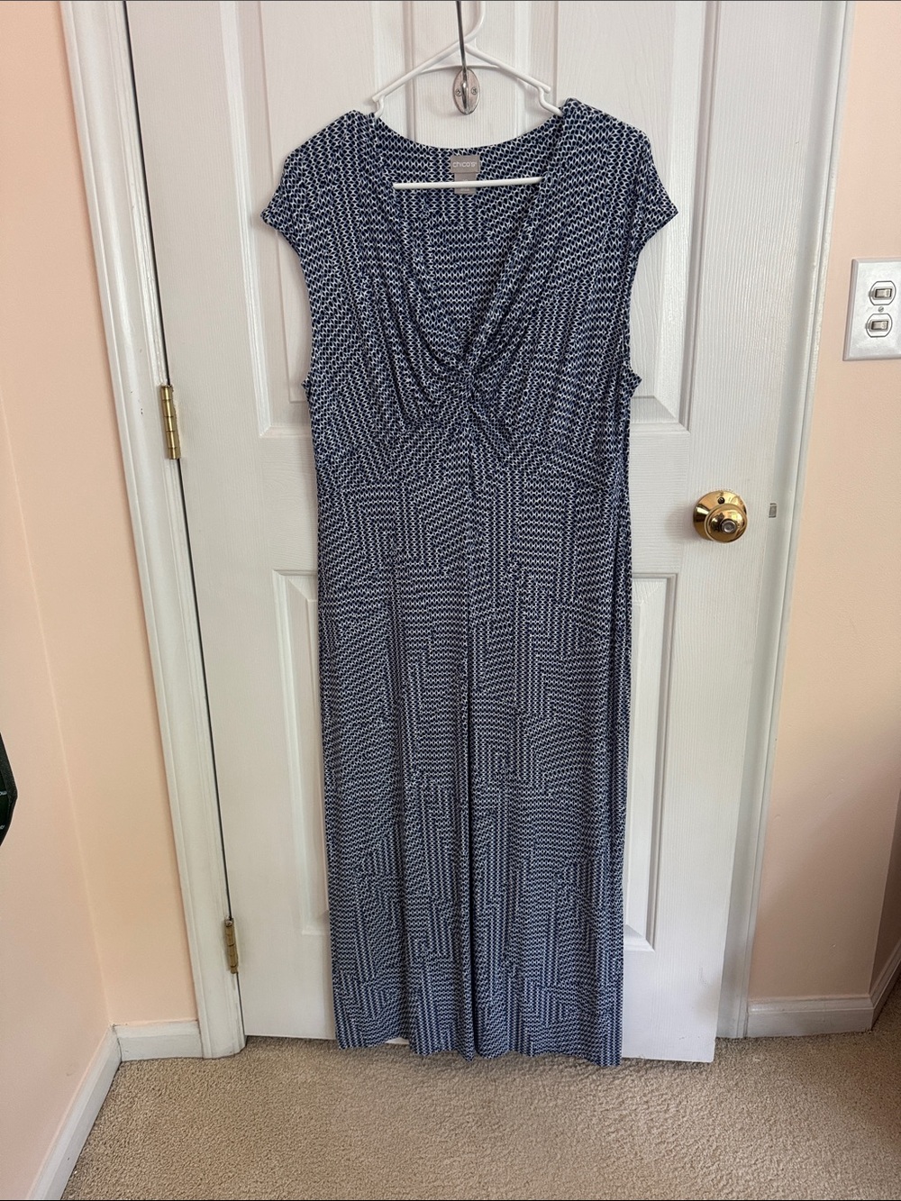 Chico's Navy and White Geometric Maxi Dress